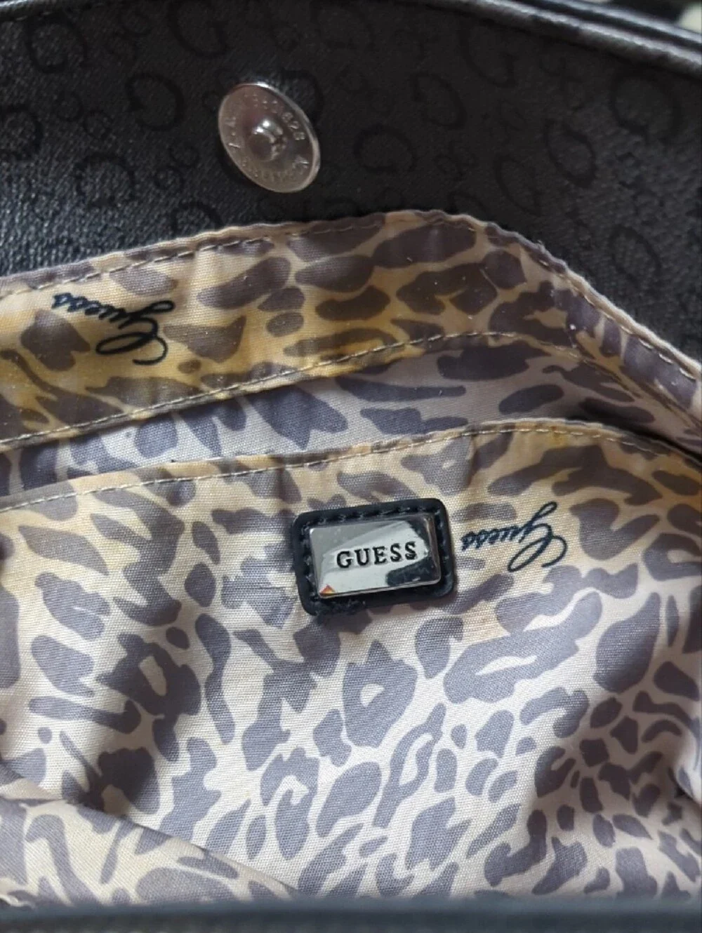 Guess Black Signature Monogram Satchel with Charm